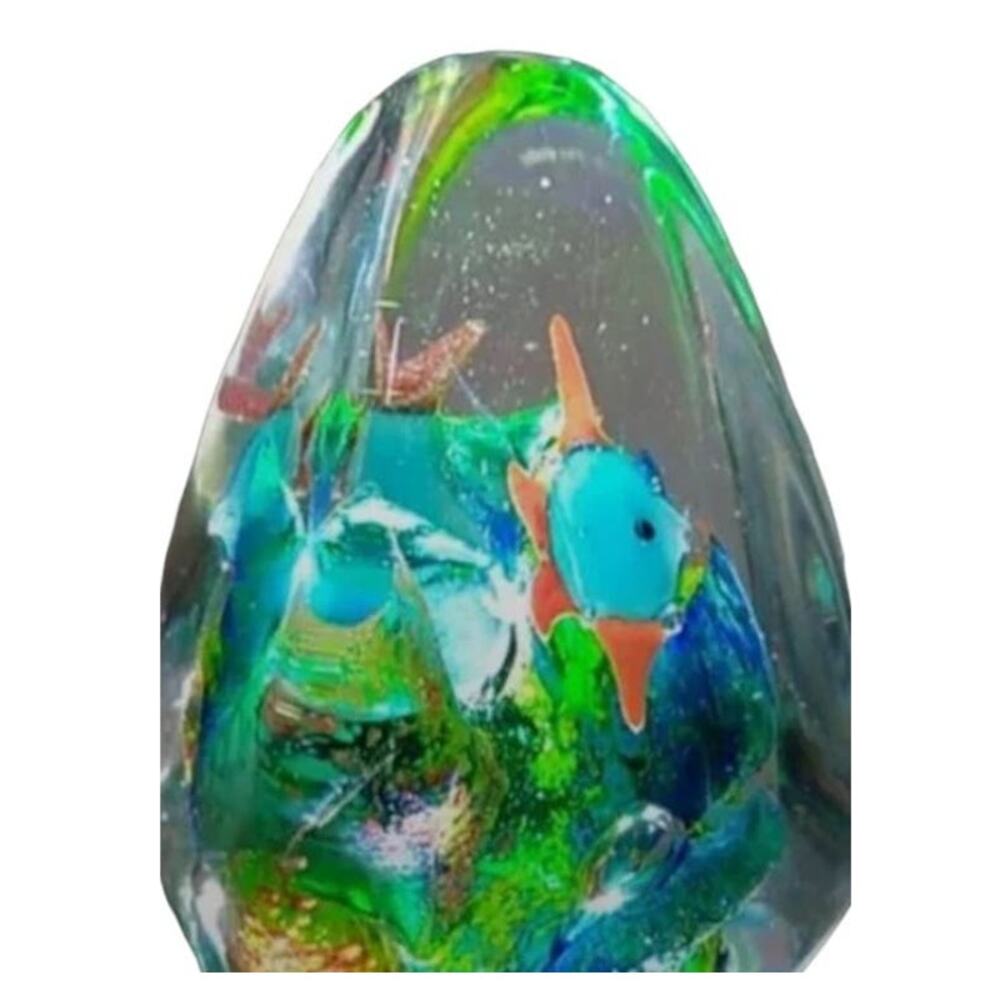 Vintage Murano Paperweight Ocean Fish Coral Reef Handblown Art Glass Sea Aquatic